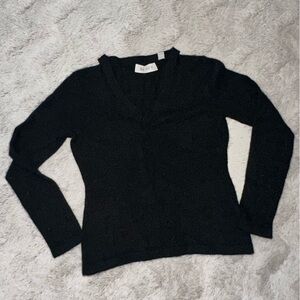 100% Cashmere Black Vneck Cut out Sweater
